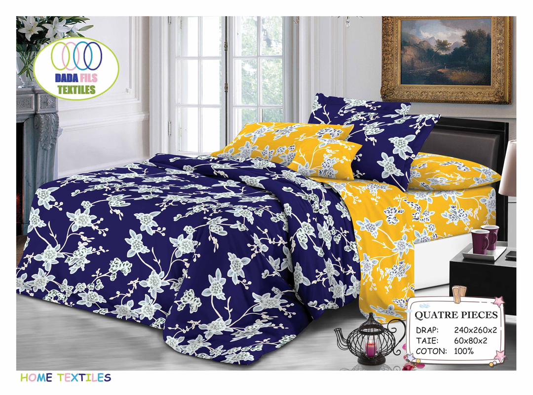 3-Piece Flat Sheets, 240 x 260 cm, 100% Cotton blue