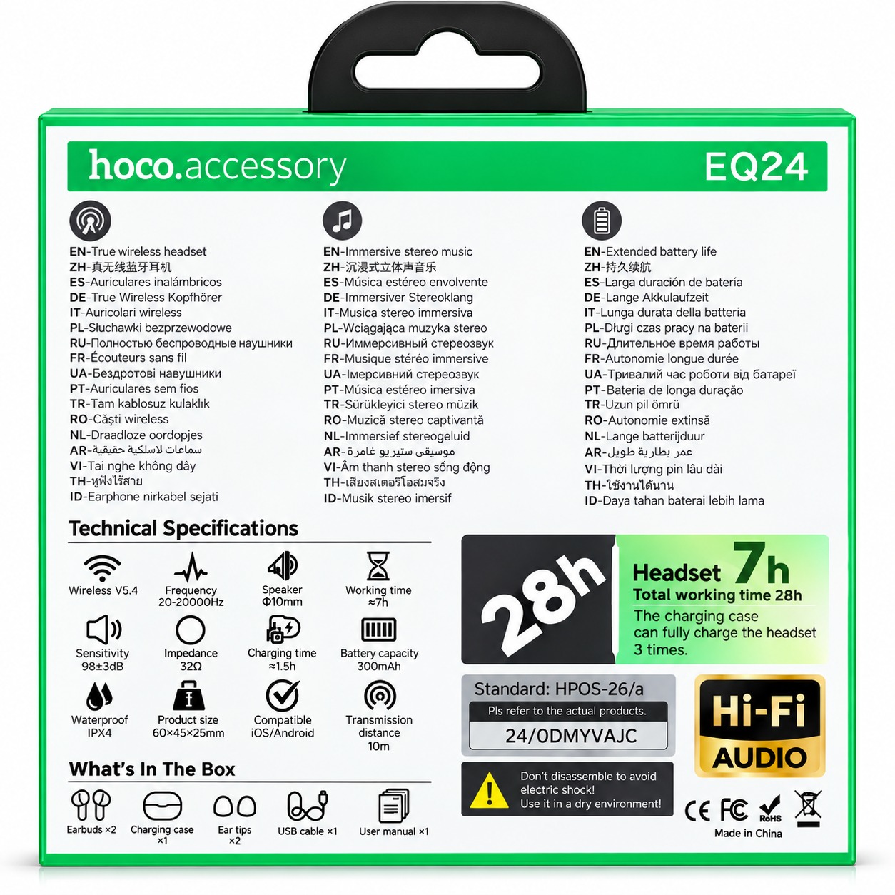 Hoco EQ24 – Écouteurs sans fil Hi-Fi