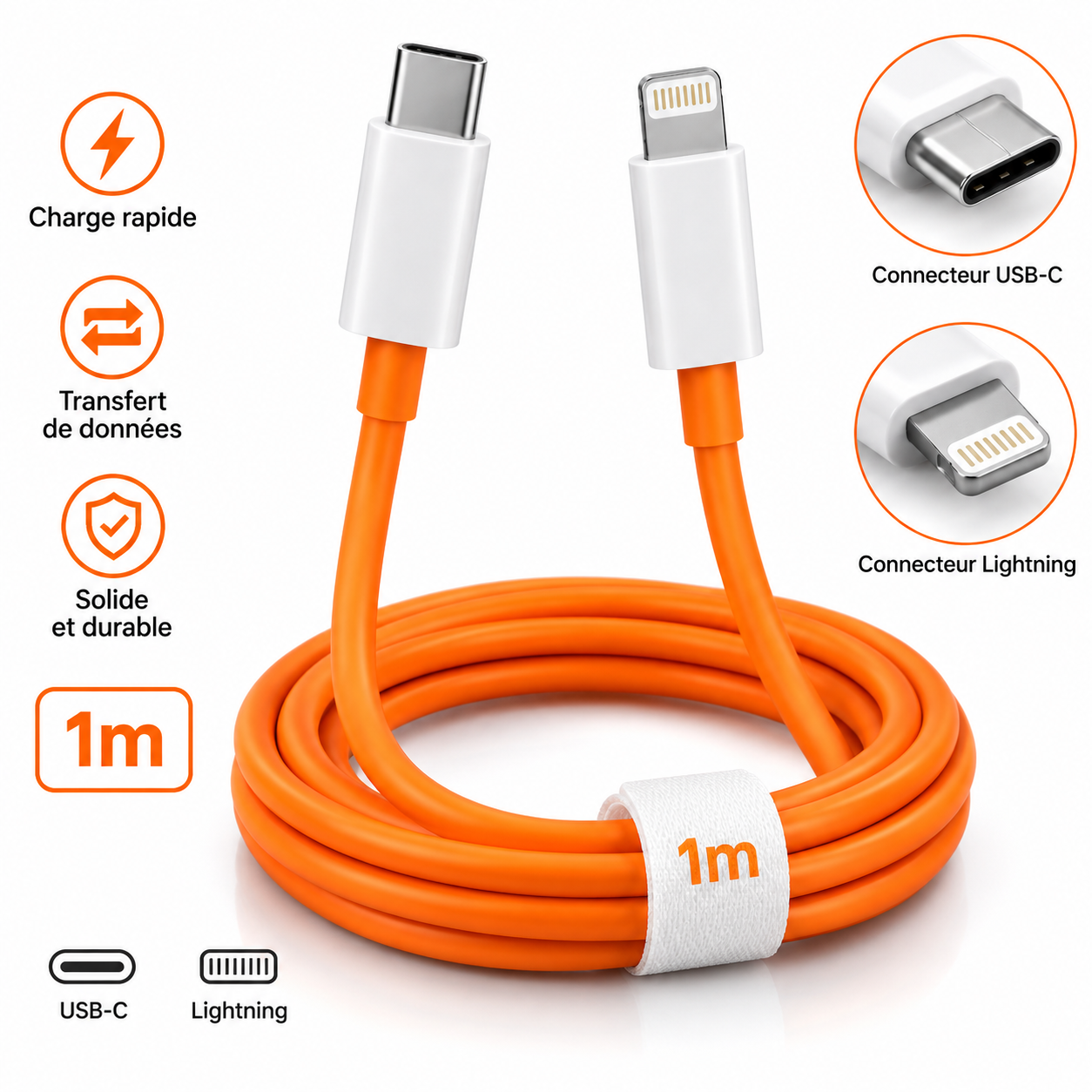 Câble iphone USB-C vers Lightning (1 m)