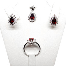 Fashion Jewelry 2018 925 Sterling Silver Natural Gemstone Red Garnet White Cz Latest Earring Wedding Set