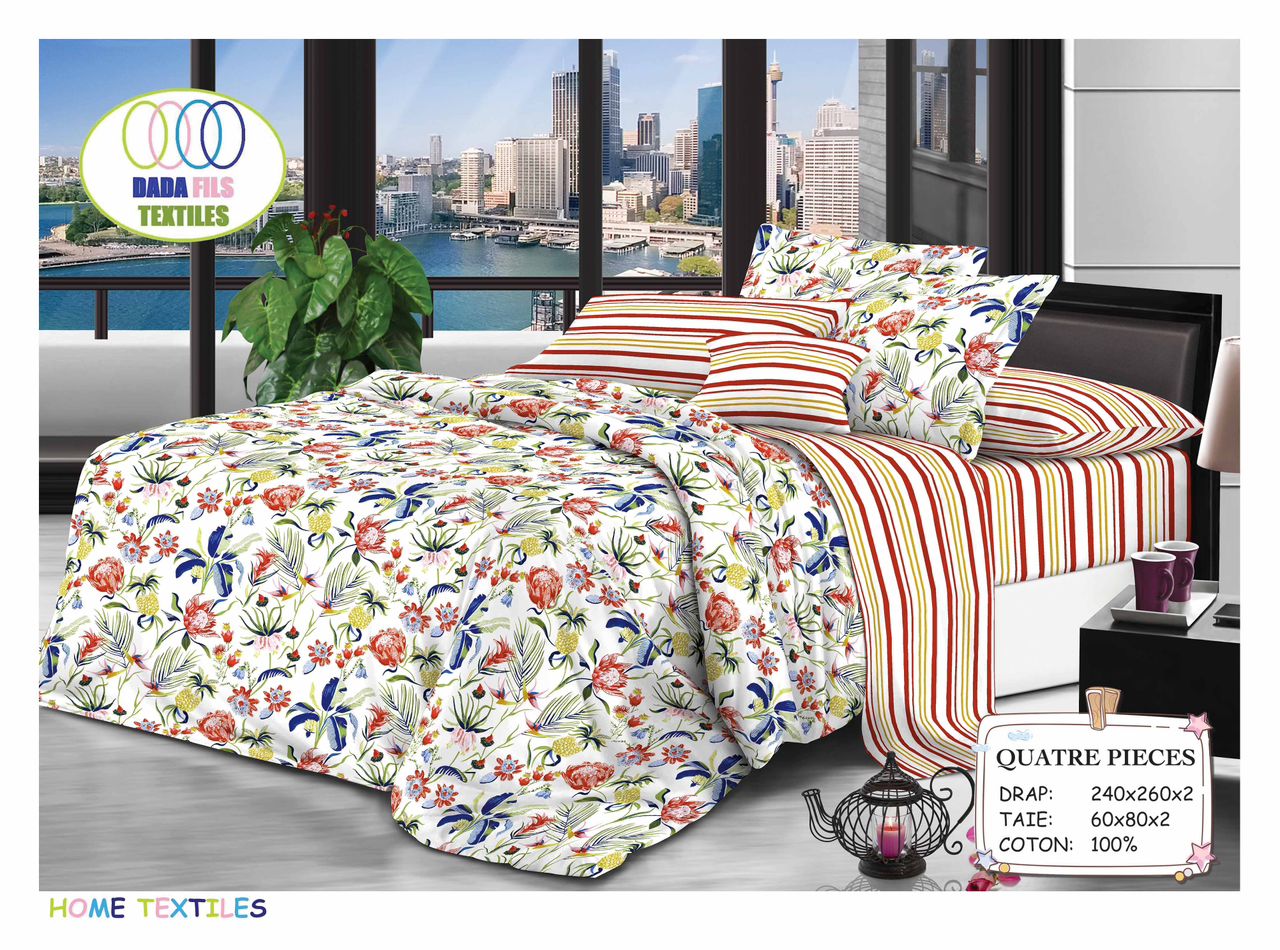 3-Piece Flat Sheets, 240 x 260 cm, 100% Cotton