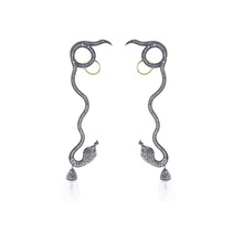 Ruby Eye Snake Cuff Earrings, Pave Diamond Pearl Stone Earrings, Silver Fashion Jewelry Wholesaler & Manufacturer