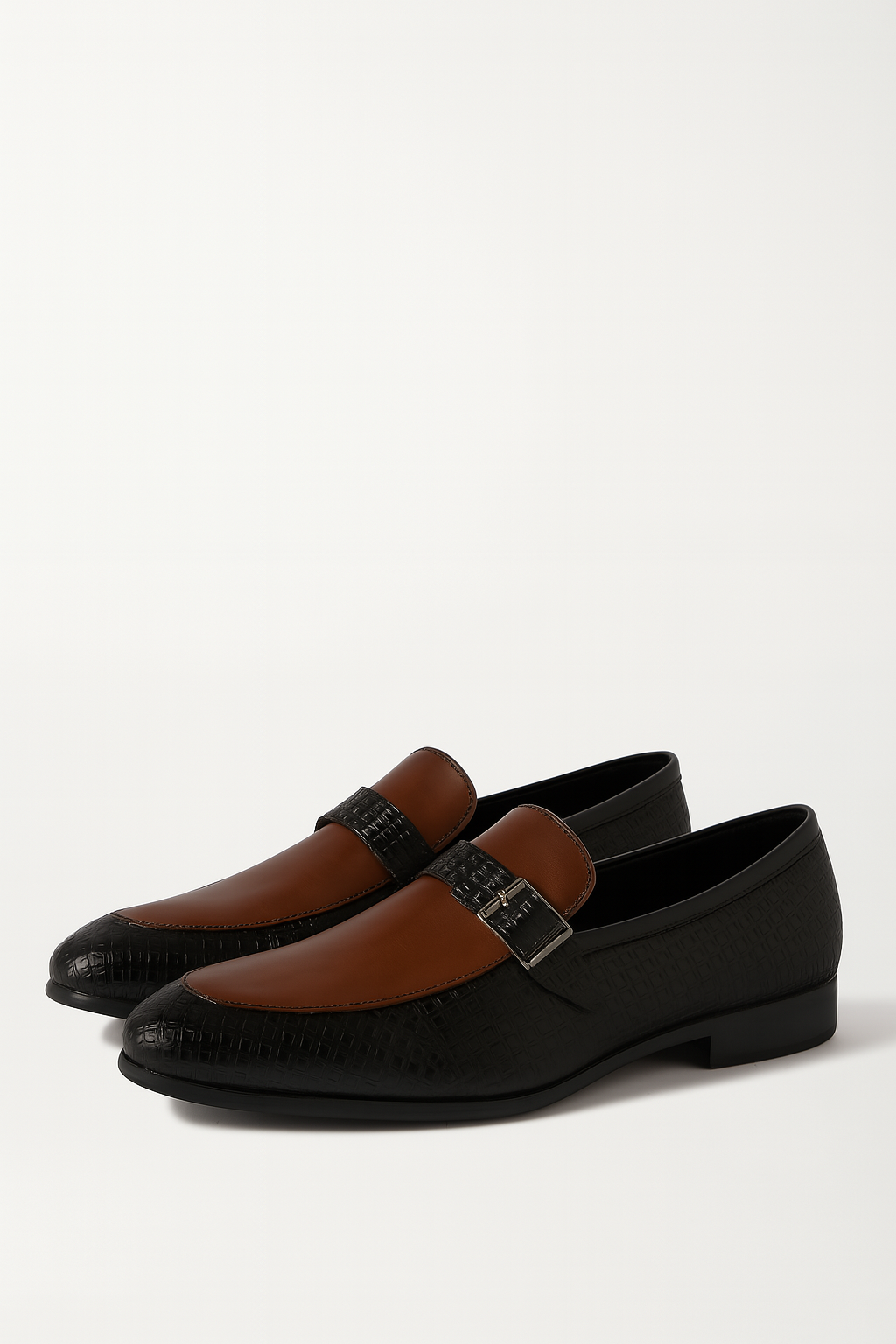Classic Bi-Material Men's Shoe – Brown and Black Elegance with Metal Buckle