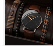 Men’s Minimalist Leather Watch Set – Black & Brown