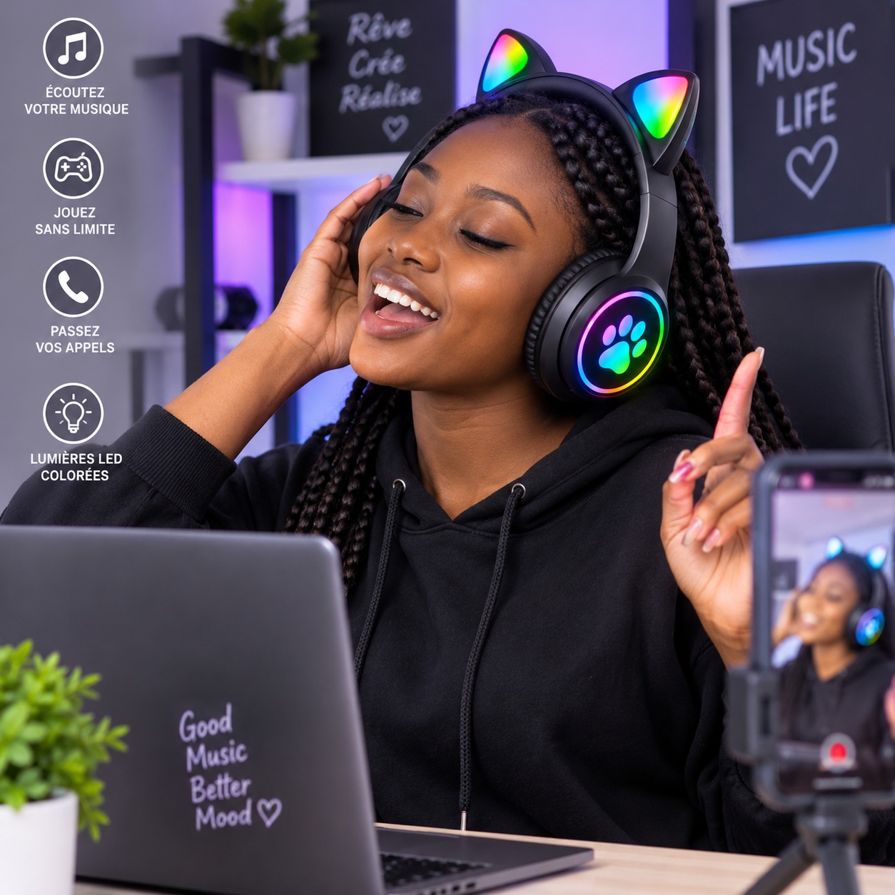 STN-28 – Casque Bluetooth LED RGB