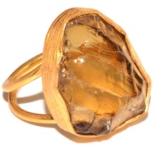 Citrine Rough Gemstone Gold Plated Rings