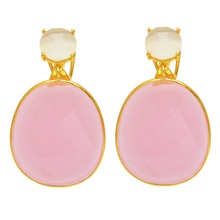 Earring 925 Sterling silver beautiful white prey chalcedony gold plated