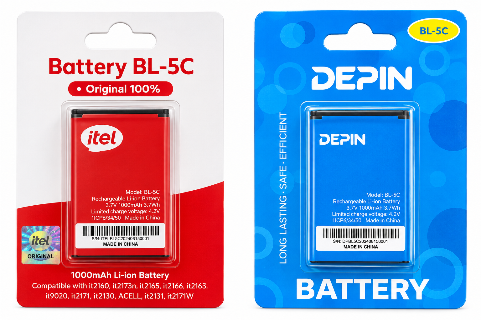 Batteries BL-5C – itel & DEPIN  1000mah