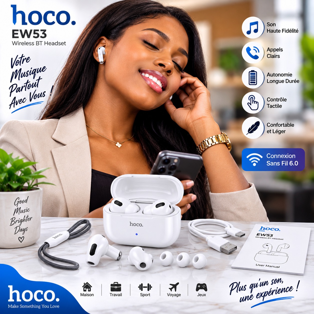 Hoco EW53 – Écouteurs sans fil Bluetooth 5.3