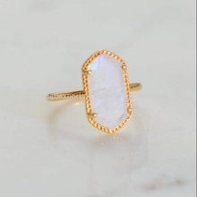 Stackable Gold Plating Hexagon Prong Stacking Minimalist Stacker Gemstone Moonstone Ring
