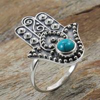 Hamsha design turquoise gemstone 925 sterling silver ring jewelry wholesale exporter gemstone ring