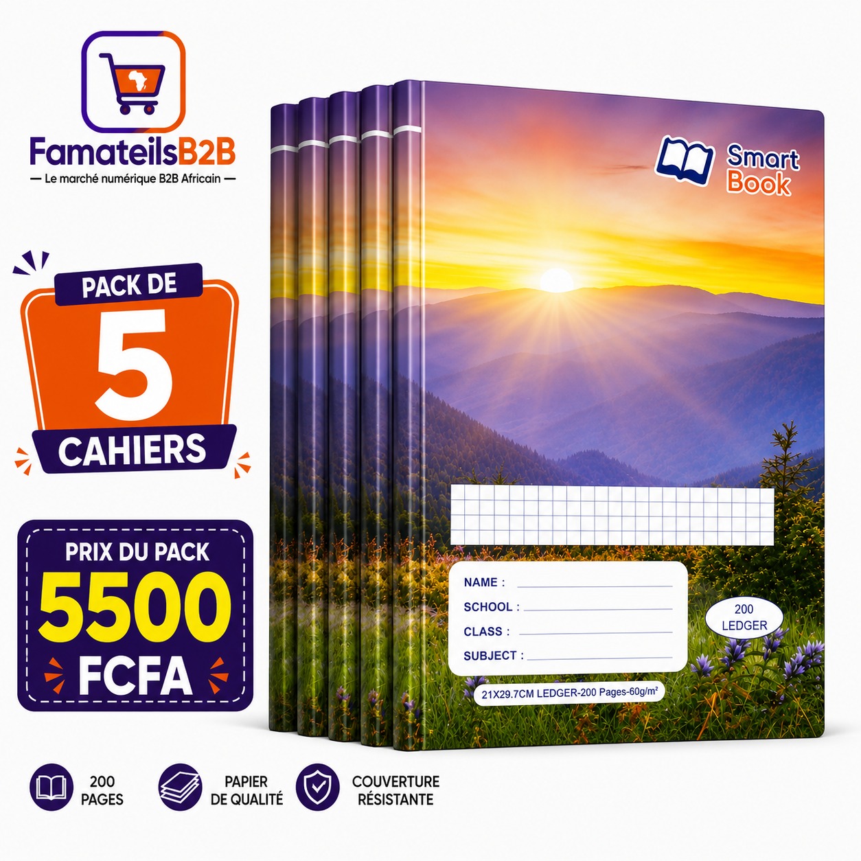 Pack de 5 Cahiers Smart Book – 200 pages
