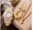 Women's Gold & Pearl Luxury Watch Set – Elegant & Sparkling
