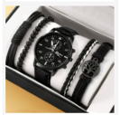 Men’s Black Chronograph Watch & Bracelet Set – Bold & Modern Style