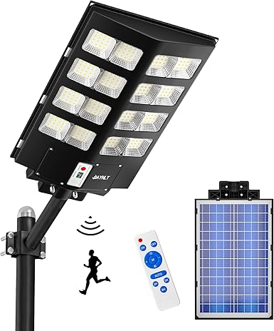 3000W Solar Outdoor Floor Lamp-300000LM Solar Light with Remote Control, 6500K Dusk to Dawn Waterproof IP67 Outdoor Solar Spotlight for Street Garage Public Lighting