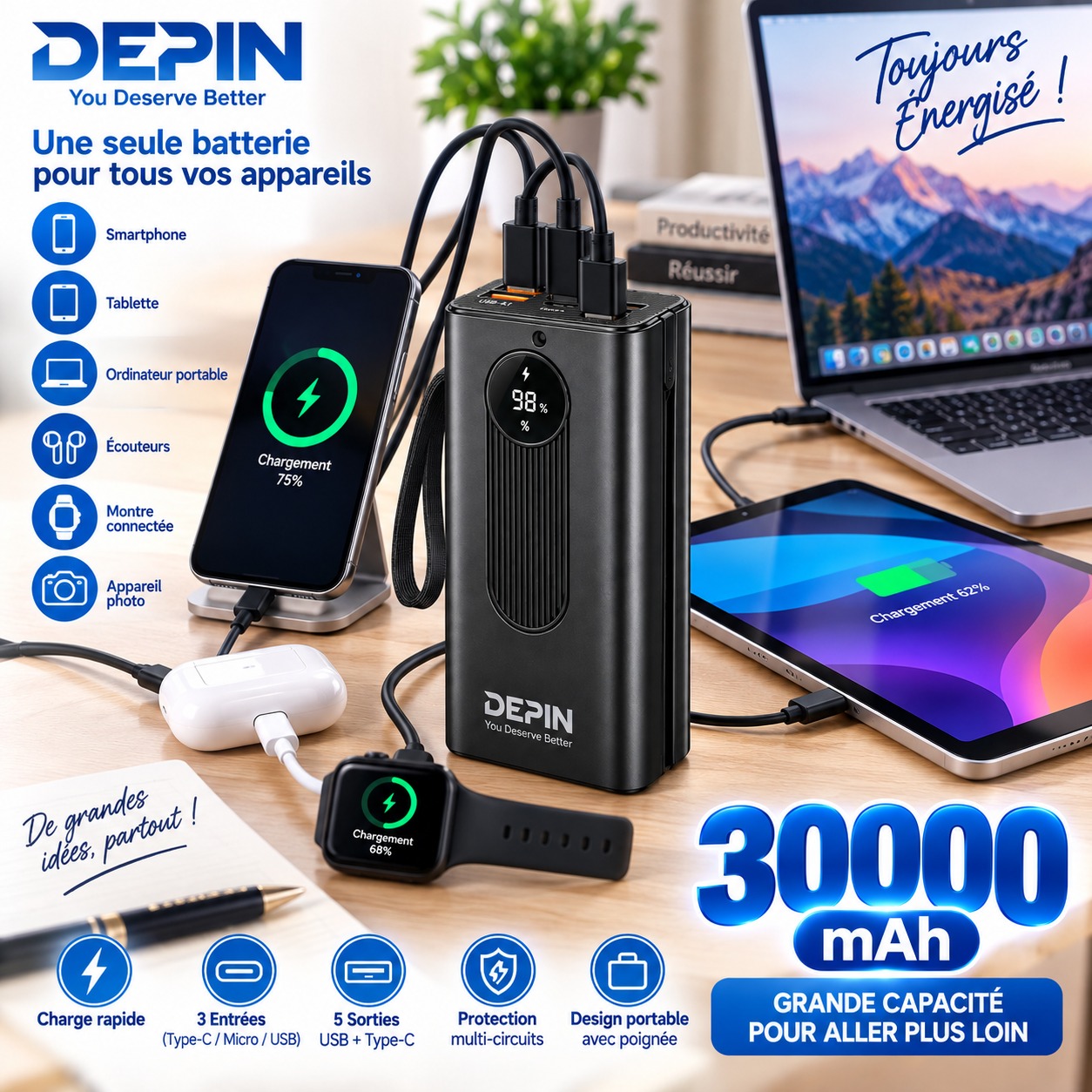 Power Bank DEPIN 30 000 mAh