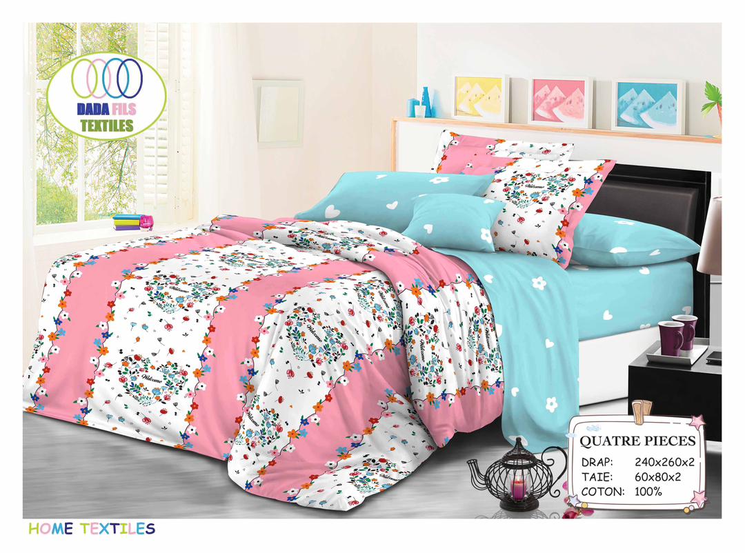 3-Piece Flat Sheets, 240 x 260 cm, 100% Cotton