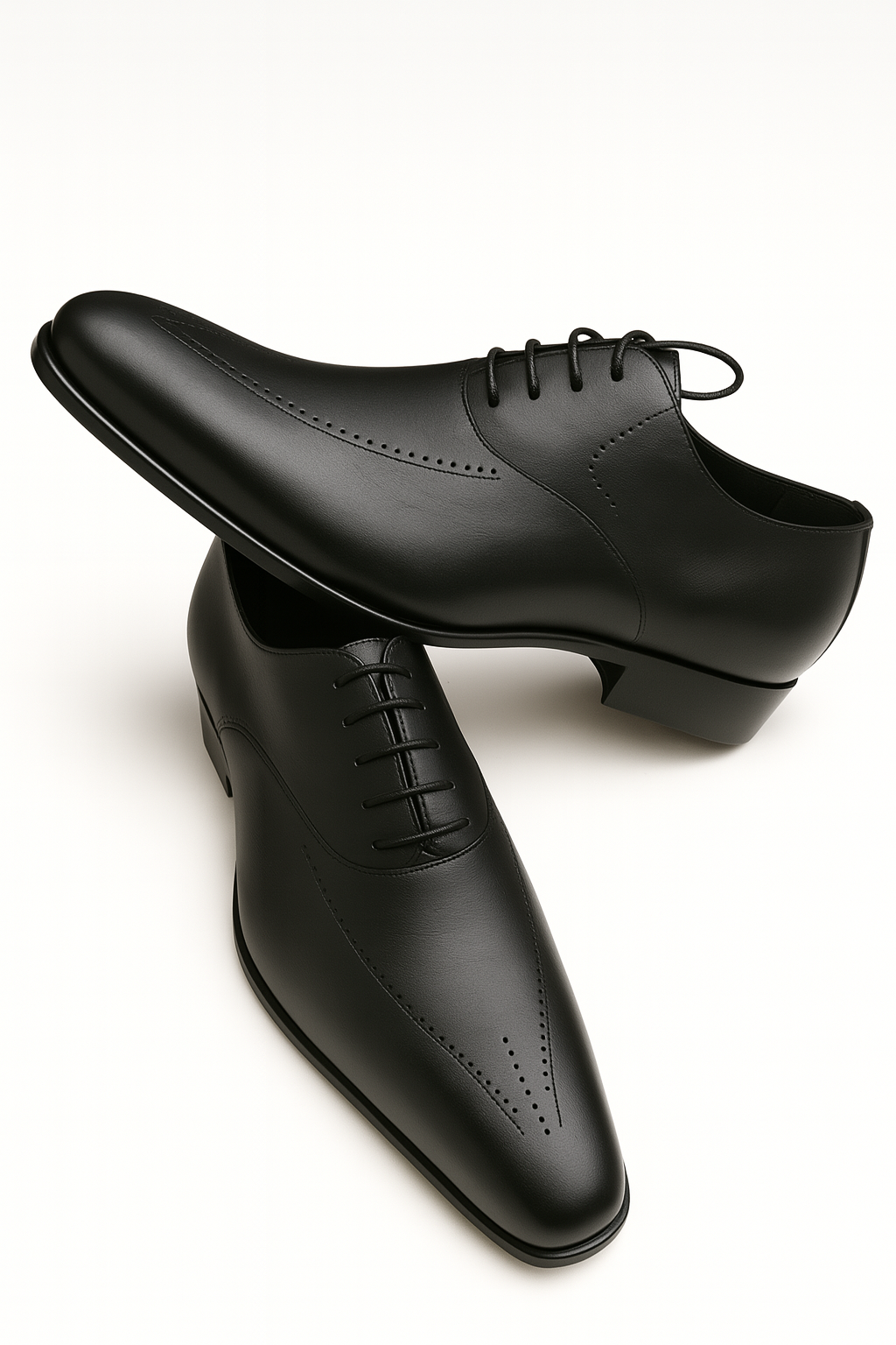 Men's Oxford Shoes - Elegant Black Leather with Perforated Finish