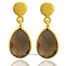 Lovely Smokey pear faceted gemstone wholesale 925 sterling silver tassel earrings