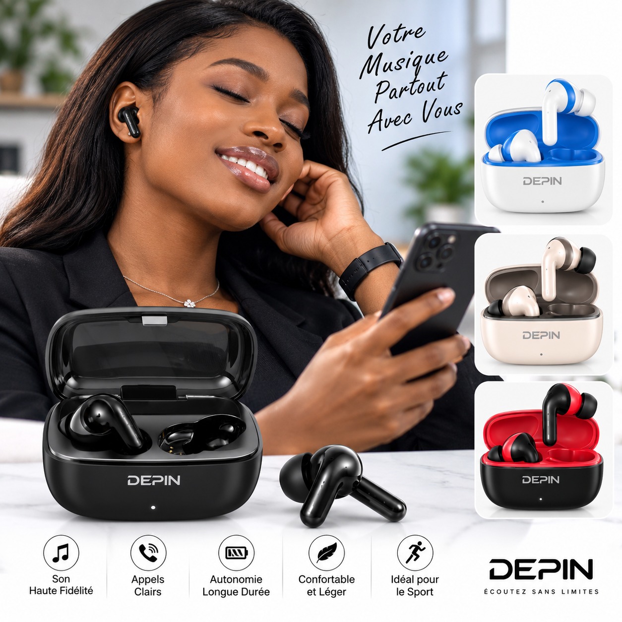 Écouteurs sans fil DEPIN – Bluetooth 6.0 | TWS