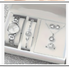 Women's Silver Watch & Crystal Jewelry Set – Elegant 5-Piece Collection