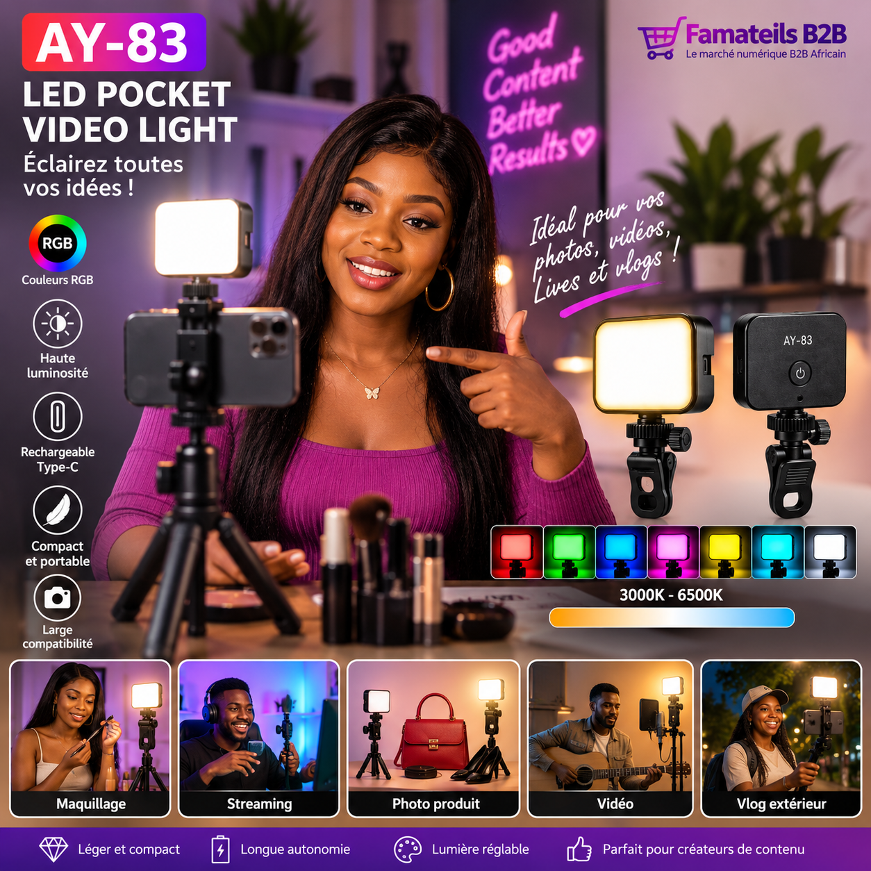 Lampe LED Pocket Video Light AY-83