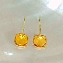 citrine quartz gemstone bezel setted gold plated sterling silver earrring