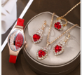 Women's Red & Gold Heart Watch and Jewelry Set – Glamorous Design