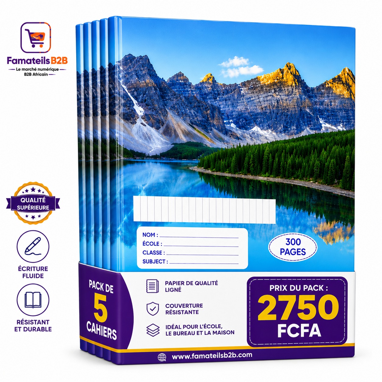  Pack de 5 Cahiers – 300 pages
