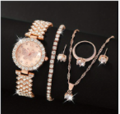 Women's Rose Gold Butterfly Watch & Jewelry Set – 6-Piece Sparkling Collection