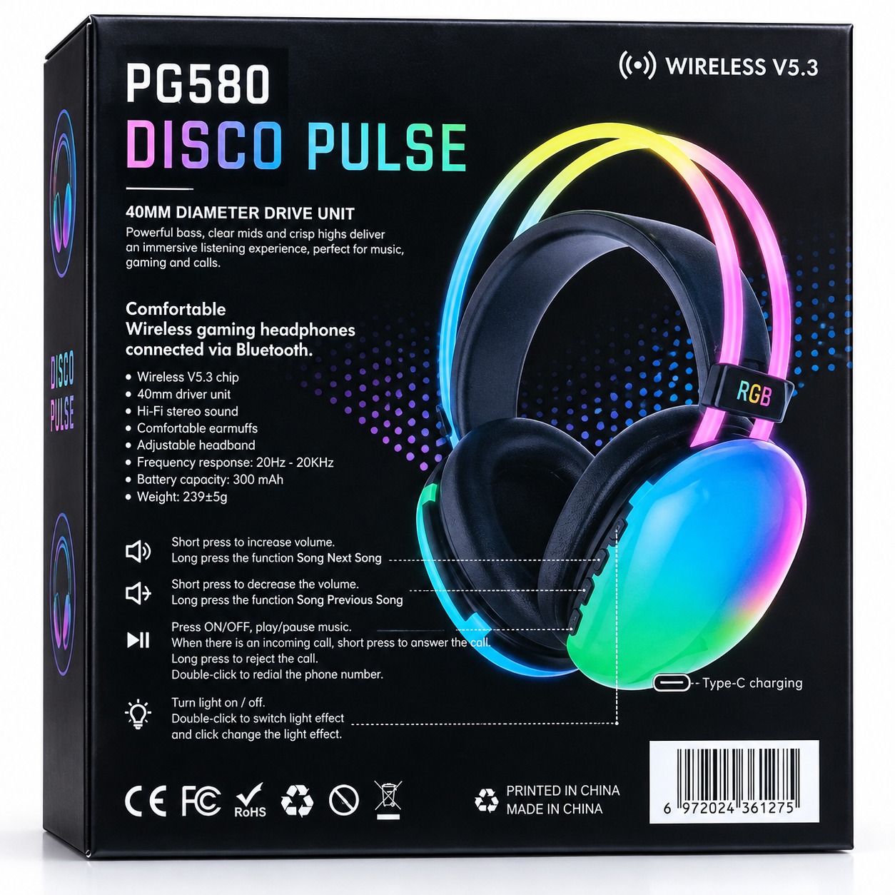 PG580 Disco Pulse – Casque Gaming RGB