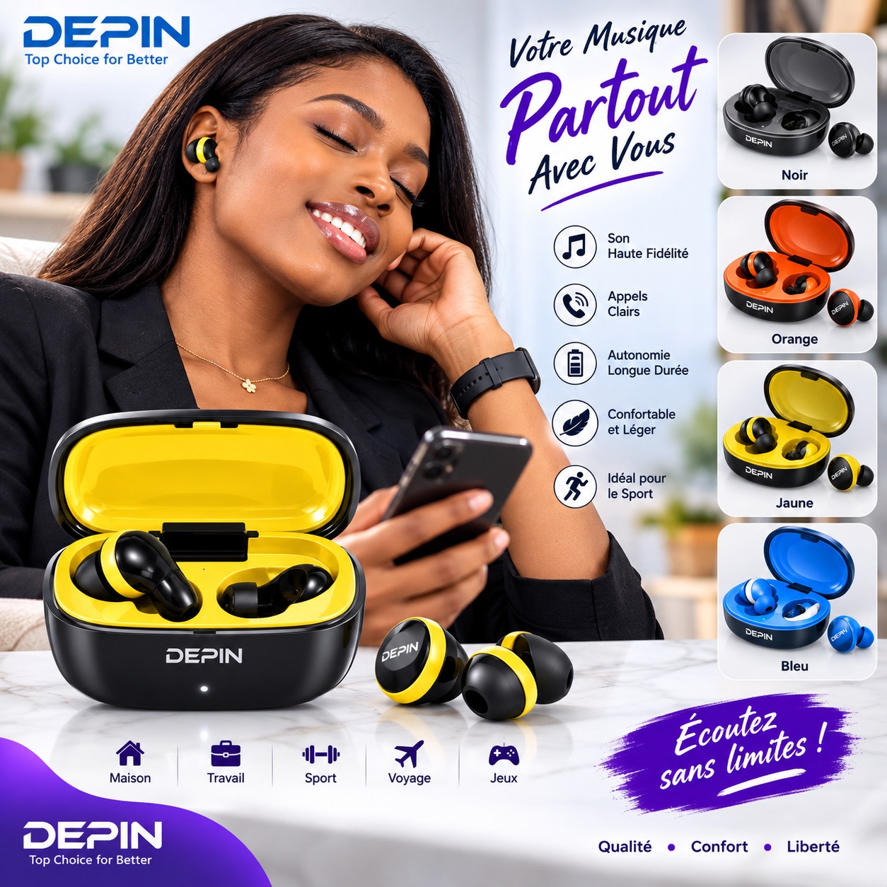 Écouteurs sans fil DEPIN DP-B – Bluetooth 5.4