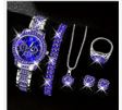 Women's Iced-Out Royal Blue Watch & Jewelry Set – Bold & Sparkling