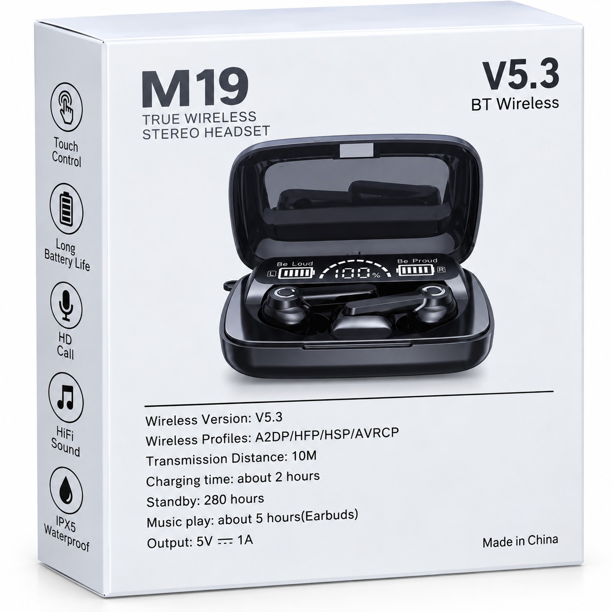 Écouteurs sans fil M19 – Bluetooth 5.3 | TWS