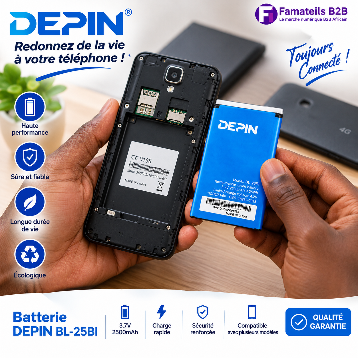 Batterie rechargeable DEPIN BL-25BI (2500 mAh)