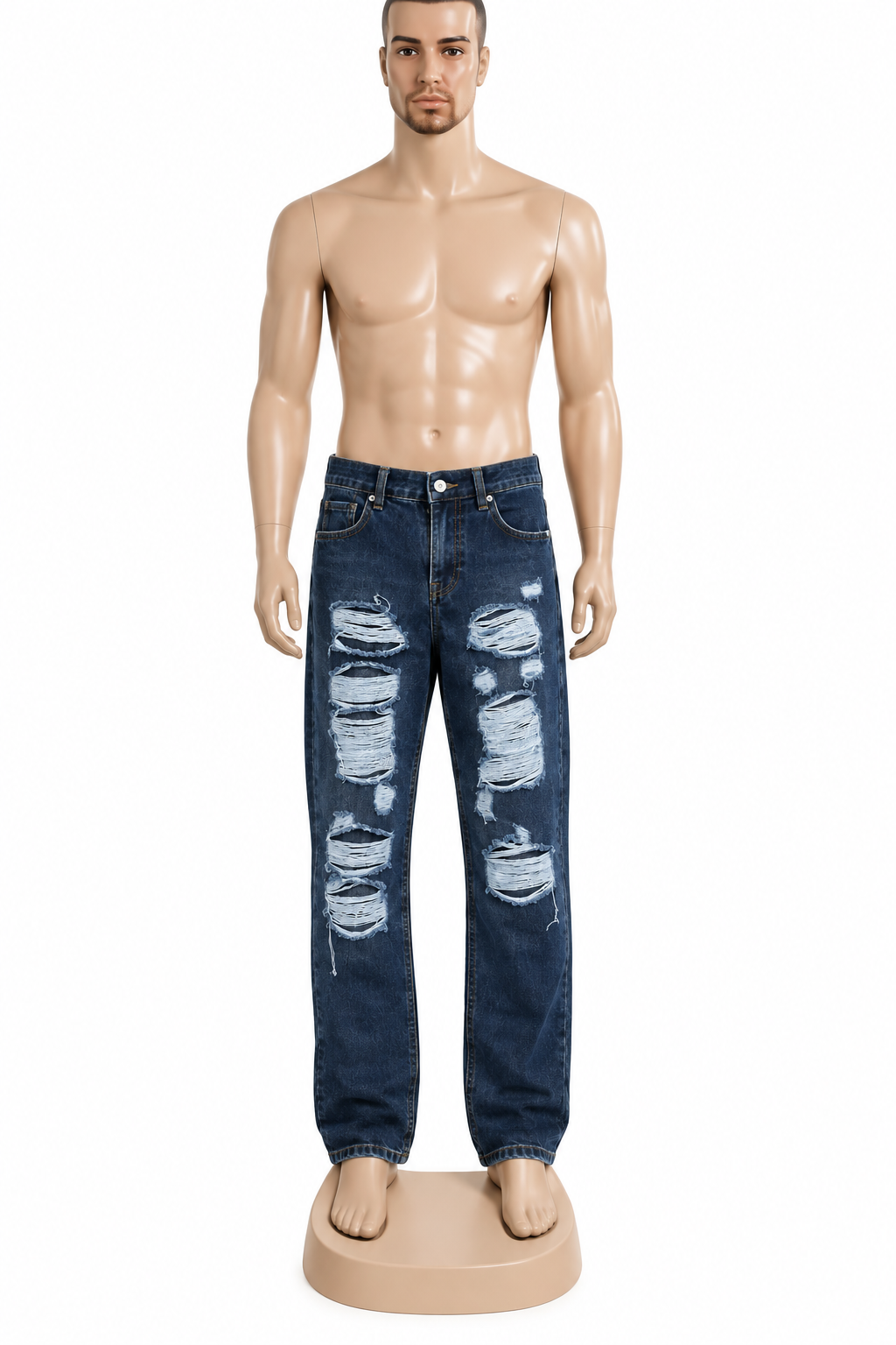 ?? Jean denim bleu foncé déchiré – Style urbain tendance