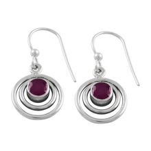 Attractive Ruby Agate Stone In Round Shape Design 92.5 Sterling Silver Earrings For Women