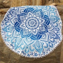 Indian Hippie tapestry" inches Round White Pom Pom Tassel Mandala Tapestry Home decorative Yoga mats