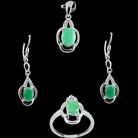 Genuine Real Emerald Silver Jewelry Set 925 Sterling Silver Jewelry White cz Silver Ring Pendant Earring Jewelry Set