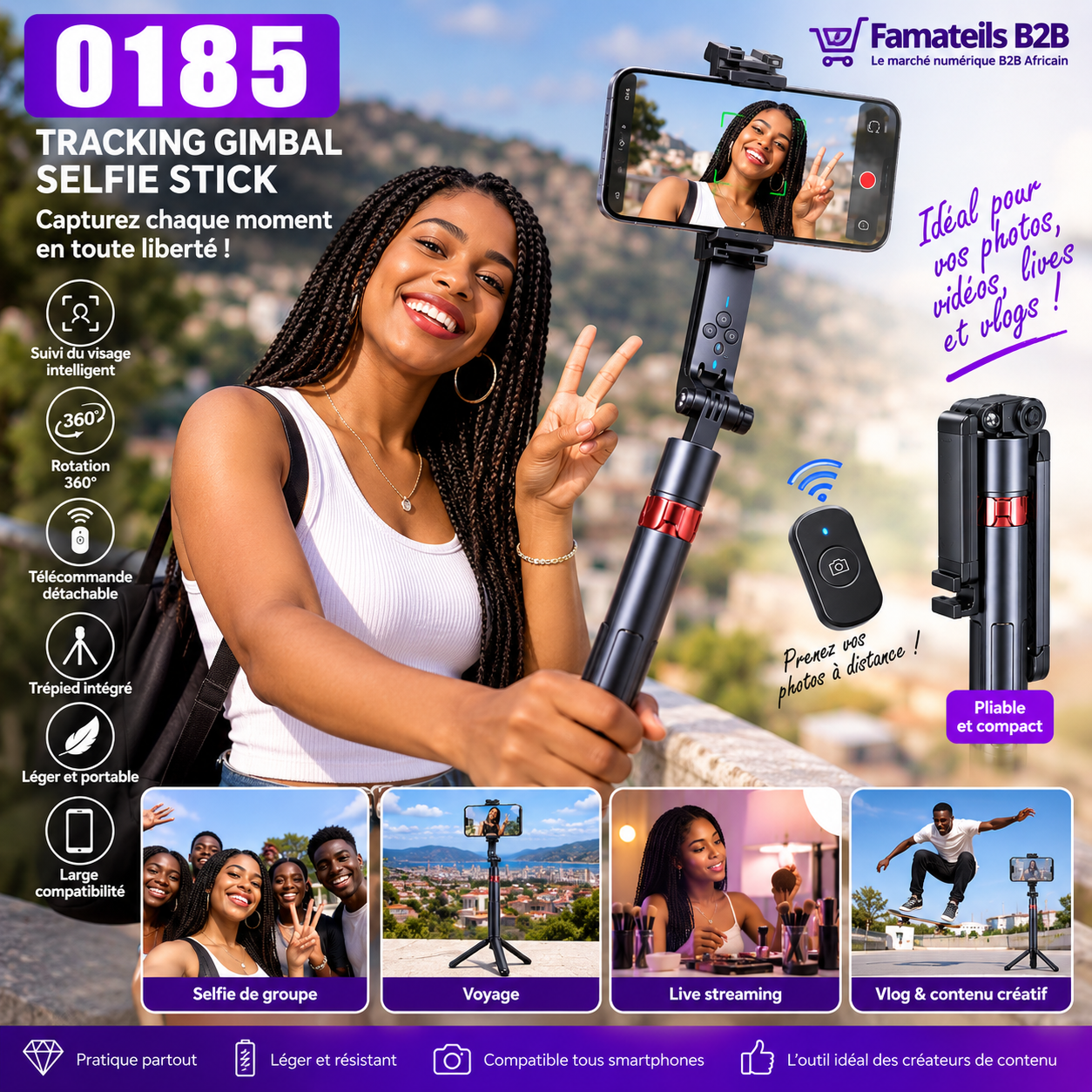 Perche selfie Q185 Tracking Gimbal (1,75 m)