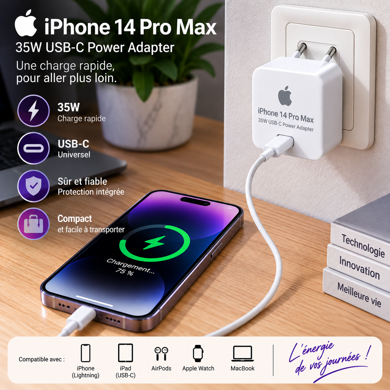 Chargeur iPhone 14 Pro Max 35W