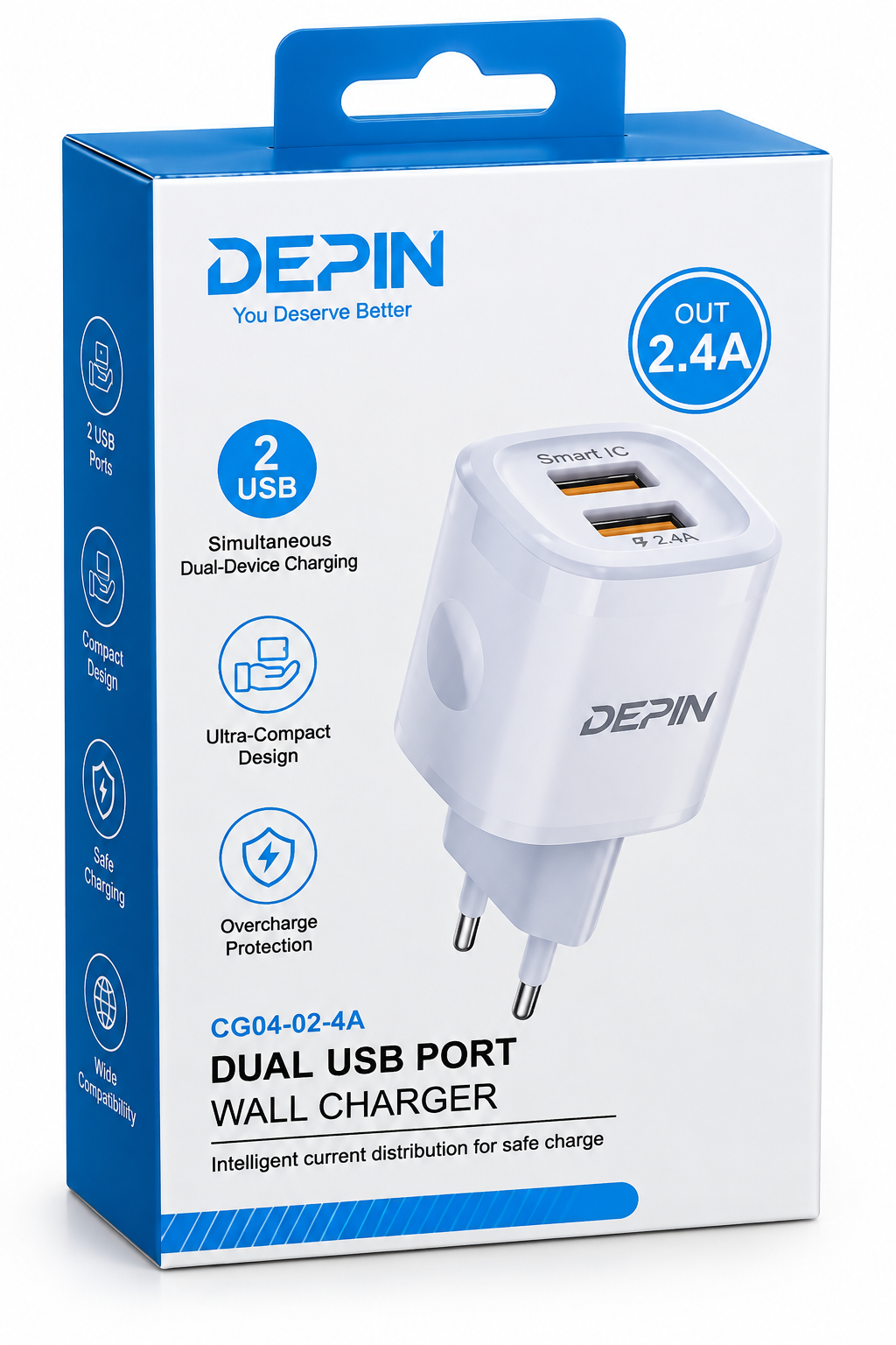 Boitier Chargeur mural DEPIN double USB 2.4A