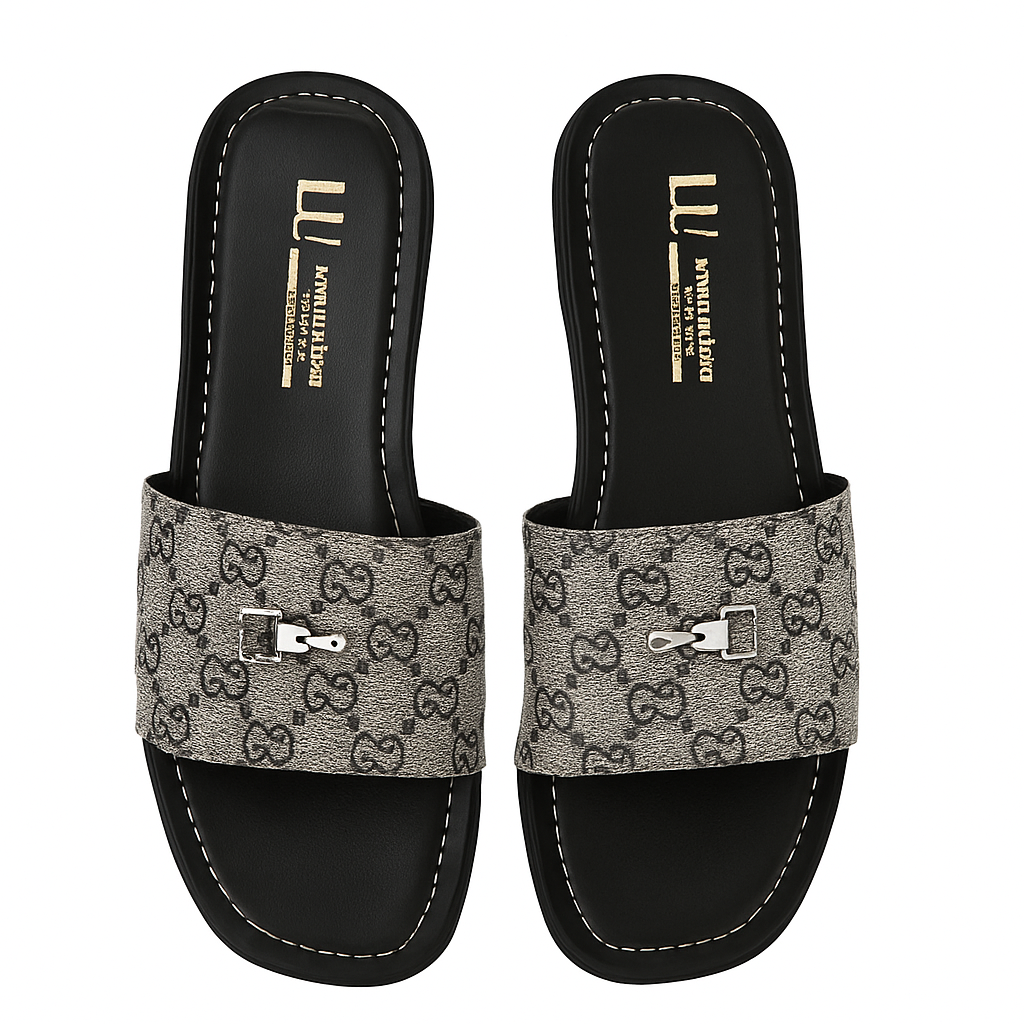 Elegant men's slippers with monogrammed pattern – Refined design