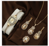 Women's Gold & Crystal Watch with Matching Jewelry Set – Vintage Elegance