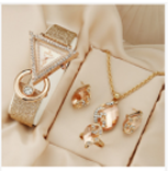 Women's Luxury Triangle Watch & Jewelry Set – Rose Gold Elegance