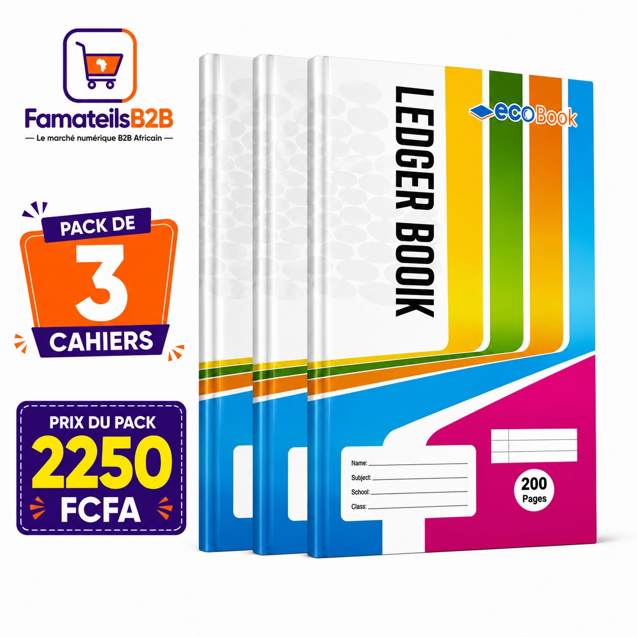 Pack de 3 Cahiers EcoBook – 200 pages