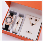 Women's Star-Themed Watch & Jewelry Gift Set – Rose Gold & Black