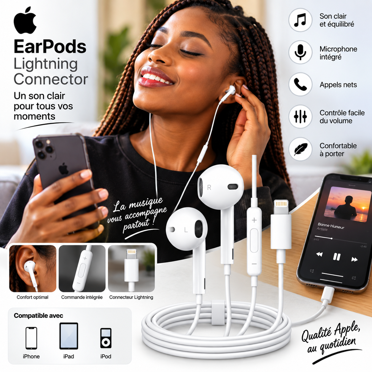 Apple EarPods avec connecteur Lightning –