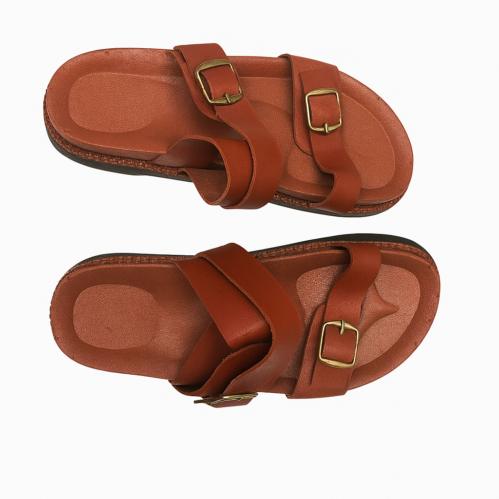 Brown men's buckled slippers – Classic style & comfort