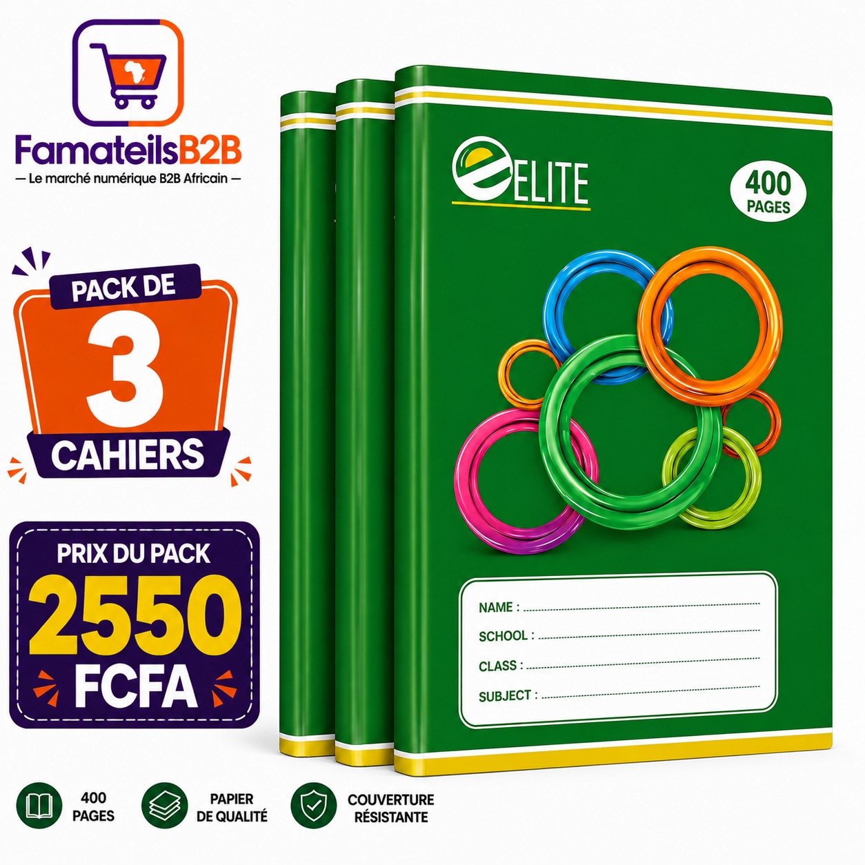 Pack de 3 Cahiers ELITE – 400 pages